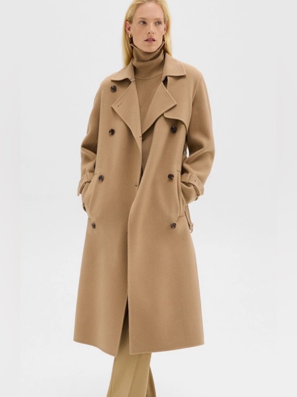 NEW Theory Relaxed Trench Coat in Double-Face Wool-Cashmere size S